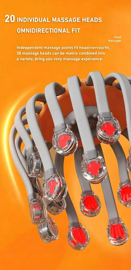 Orange Octopus Head Massager, 10/20 Independent Massage Heads, Wireless Vibration Scalp Scratcher for Daily Relaxation