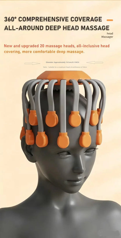 Orange Octopus Head Massager, 10/20 Independent Massage Heads, Wireless Vibration Scalp Scratcher for Daily Relaxation