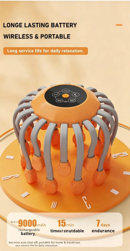 Orange Octopus Head Massager, 10/20 Independent Massage Heads, Wireless Vibration Scalp Scratcher for Daily Relaxation